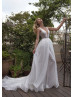 Sparkling Deep V Neck Wedding Dress With Removable Train